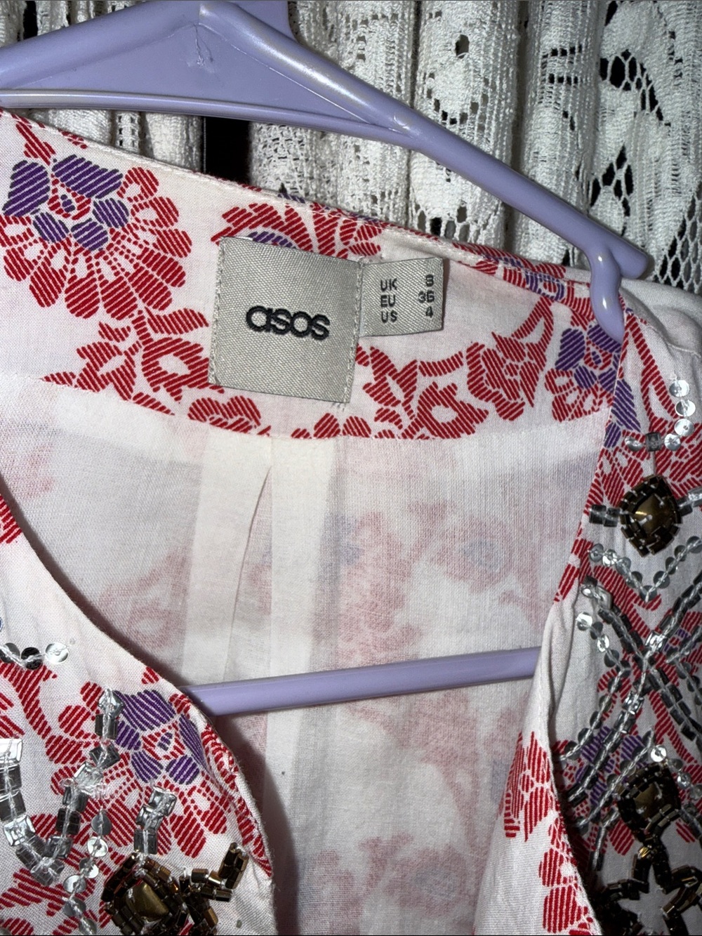 ASOS Pink Floral Embellished cotton Jacket - Picture 3 of 5